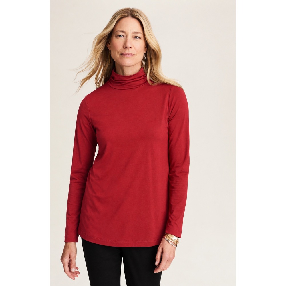 J. Jill Luxe Supima Cotton Modal Tunic Coral Red Turtleneck Long Sleeve Womens L